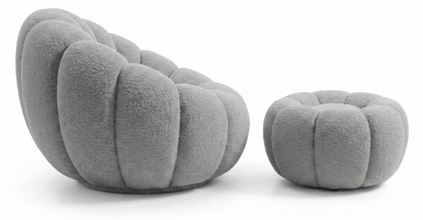 Fotoliu design BLOOM cu taburet, gri