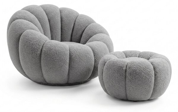 Fotoliu design BLOOM cu taburet, gri