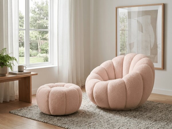 Fotoliu design BLOOM cu taburet, roz deschis