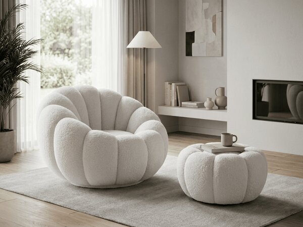 Fotoliu design BLOOM cu taburet, alb