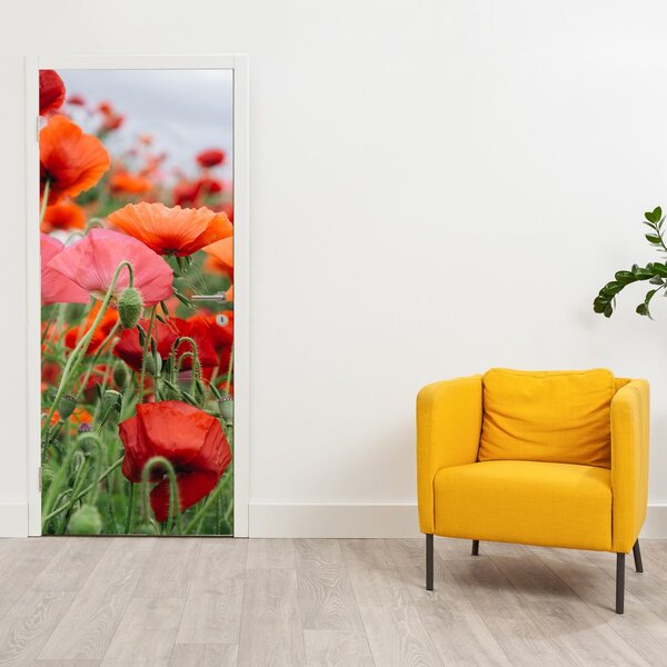 Fototapet pentru ușă - Câmpul cu maci (95x205cm)