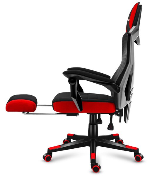 Scaun gaming roşu, ergonomic, cu suport pentru picioare COMBAT 3.0