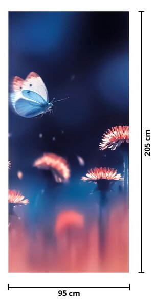 Fototapet pentru ușă - Păpădii cu fluture albastru (95x205cm)