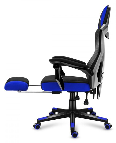 Scaun de gaming ergonomic, albastru, cu suport pentru picioare COMBAT 3.0