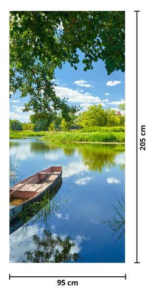 Fototapet pentru ușă - Râu de vară cu o barcă (95x205cm)