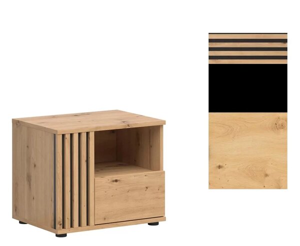 Noptiera VABRES, stejar artisan/negru mat, PAL melaminat, pe partea st