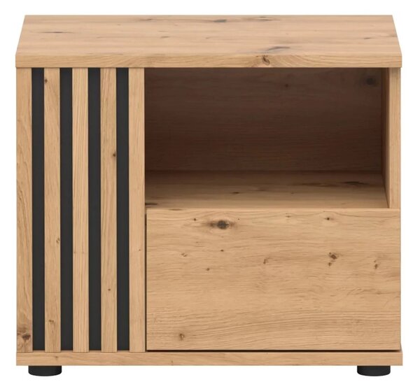Noptiera VABRES, stejar artisan/negru mat, PAL melaminat, pe partea st