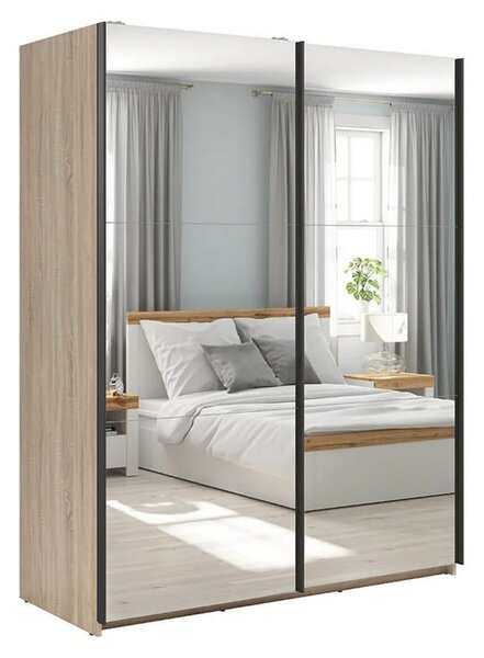 Dulap TETRIX, stejar sonoma, PAL, cu 2 usi si oglinzi, 154x60x196 cm