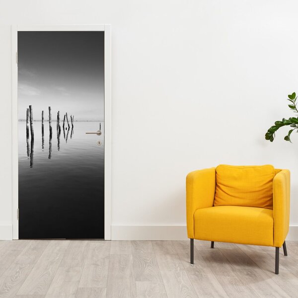 Fototapet pentru ușă - Oglinda apei alb-negru (95x205cm)