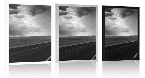 Poster drum în mijlocul deșertului în design alb-negru