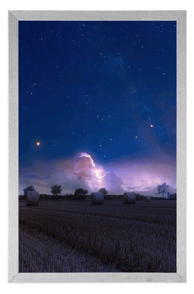 Poster grămadă de fân în lumina lunii