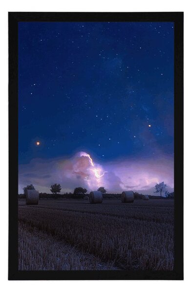 Poster grămadă de fân în lumina lunii