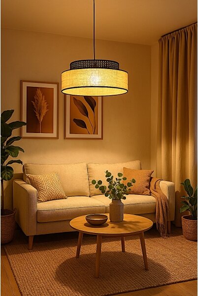 Lustră pe cablu BOHO 1xE27/60W/230V negru/bej