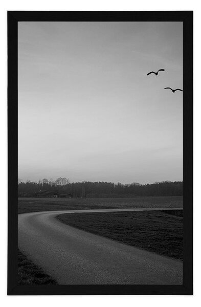 Poster apus de soare fermecător în design alb-negru