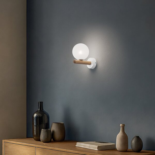 TK Lighting Aplică de perete Estera, alb/culoarea lemnului, sticlă, G9, reglabil, Alb, Camera de zi / sufragerie, Sticlă, Modern