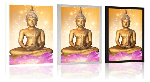 Poster statuie a lui Buddha pe o floare de lotus
