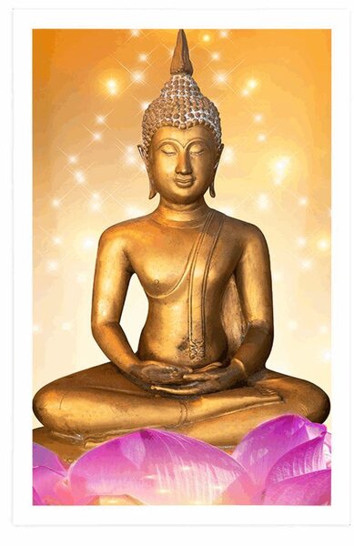 Poster statuie a lui Buddha pe o floare de lotus