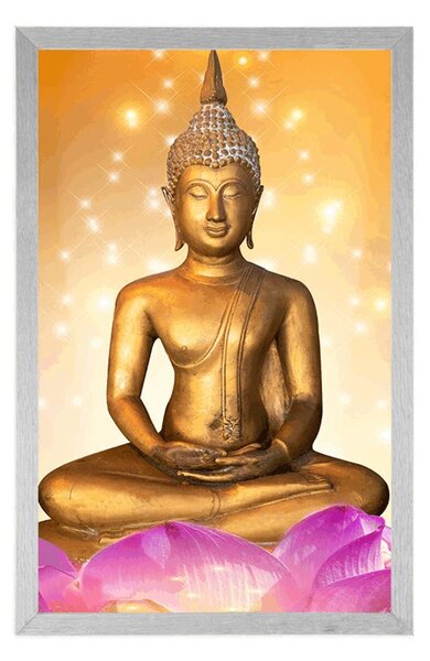 Poster statuie a lui Buddha pe o floare de lotus