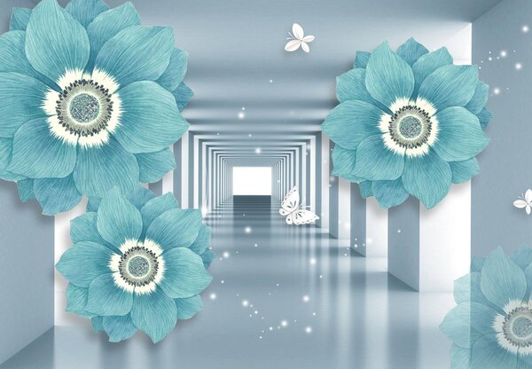 Fototapet - Flori cu fluturi 3D (147x102 cm)