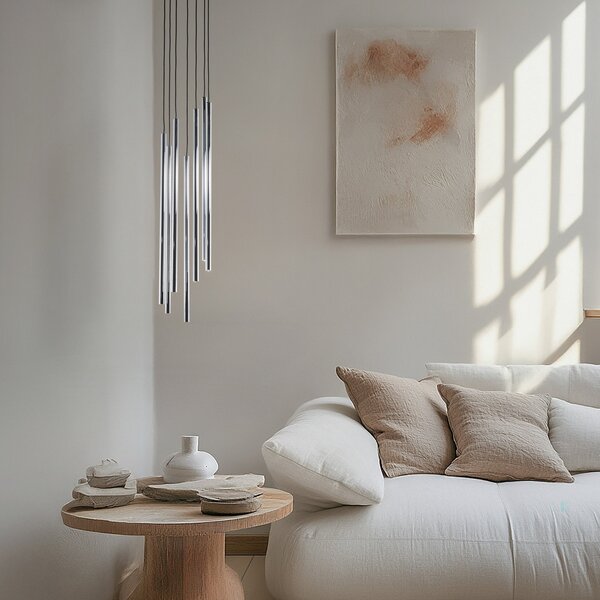 SIGMA Lampă suspendată Sopel Lux, 7 becuri, rotundă, negru/argintiu, G9, reglabil, Gri, Camera de zi / sufragerie, Metal, Modern