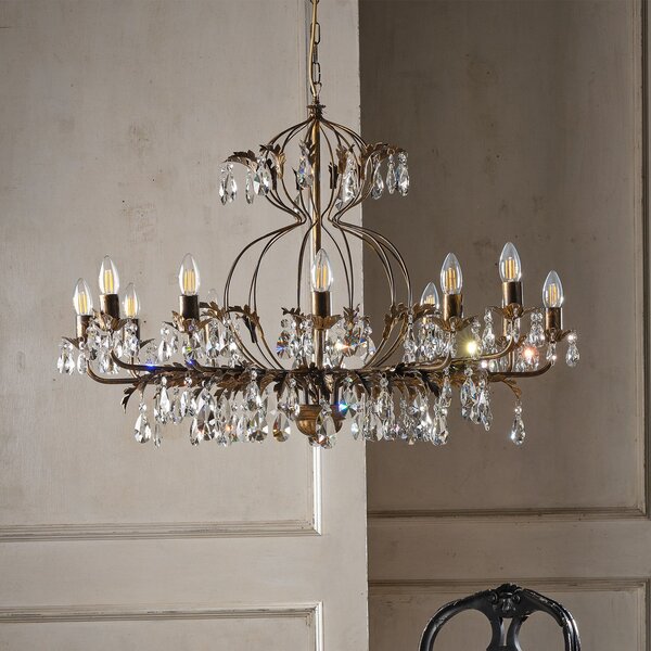 ONLI Candelabru Teresa, 12 becuri, culoare bronz, cristal, reglabil, Bronz / Alamă Veche, Camera de zi / sufragerie, Metal, Antichitate