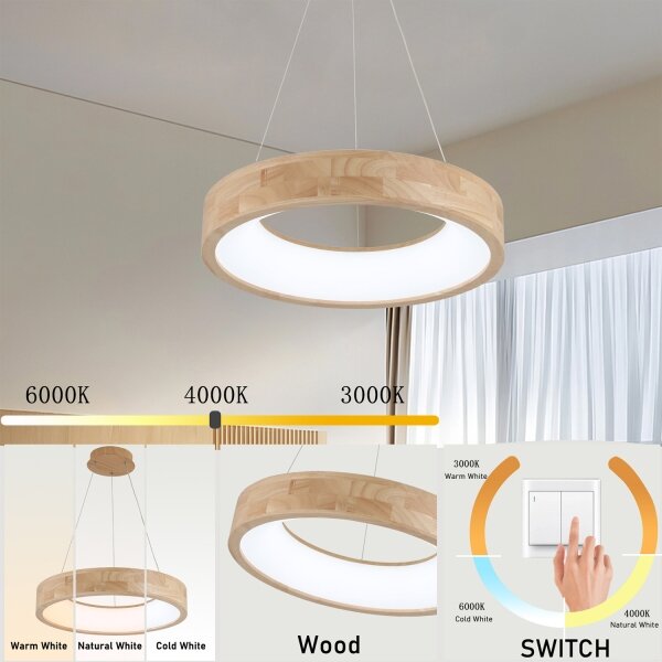 Brilagi -LED Lustră suspendată pe cablu FALCON WOOD LED/30W/230V 3000/4000/6000K 45 cm lemn