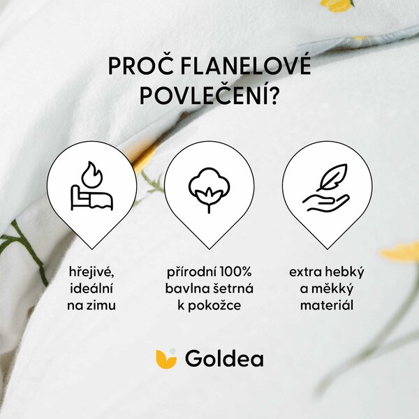 Goldea lenjerie de pat flanel - mușețel 200 x 200 și 2buc 70 x 90 cm