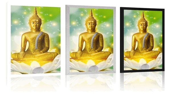 Poster Buddha de aur pe o floare de lotus