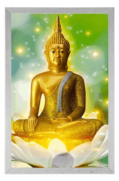 Poster Buddha de aur pe o floare de lotus