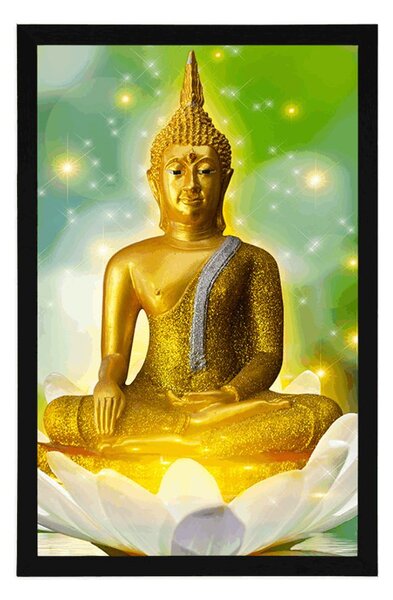 Poster Buddha de aur pe o floare de lotus
