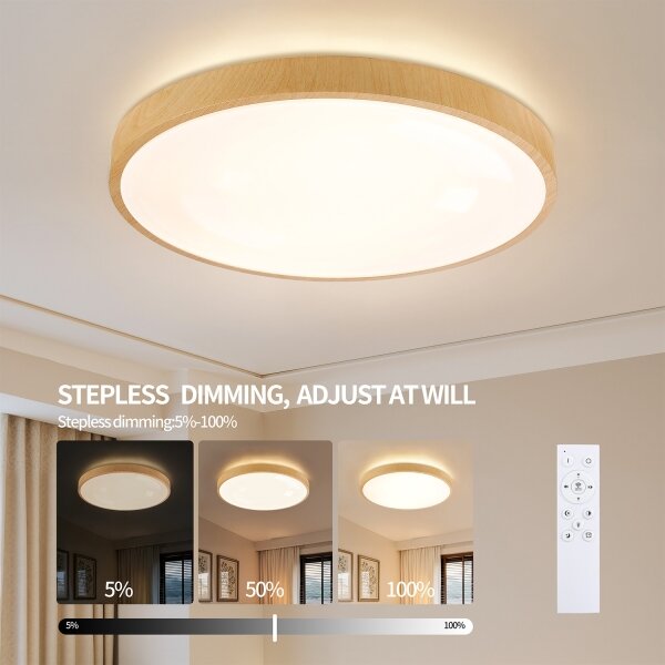 Corp de iluminat LED dimabil Brilagi-LED GLASS POOL DOUBLE, 80W, 230V, 60 cm, finisaj decor lemn + telecomandă