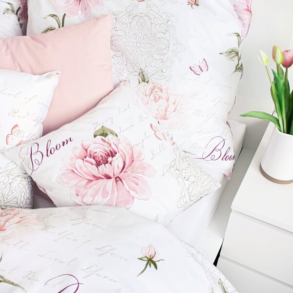 Goldea lenjerie de pat 100% bumbac - bujori cu versuri 150 x 200 și 50 x 60 cm