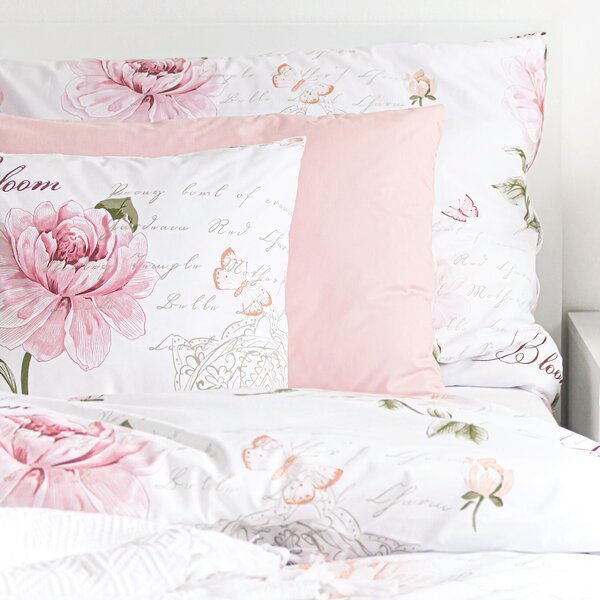 Goldea lenjerie de pat 100% bumbac - bujori cu versuri 150 x 200 și 50 x 60 cm