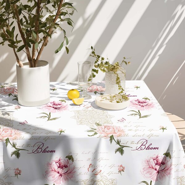 Goldea față de masă 100% bumbac - bujori cu versuri 80 x 80 cm