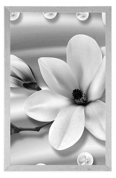 Poster magnolie de lux cu perle în design alb-negru