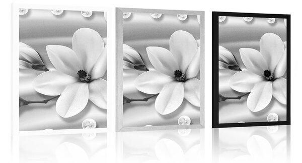 Poster magnolie de lux cu perle în design alb-negru
