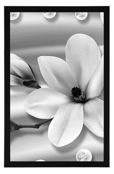 Poster magnolie de lux cu perle în design alb-negru