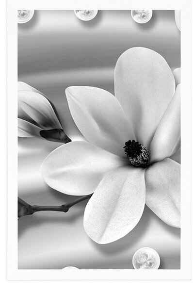 Poster magnolie de lux cu perle în design alb-negru