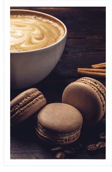 Poster cafea cu macarons de ciocolată