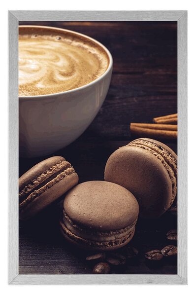 Poster cafea cu macarons de ciocolată