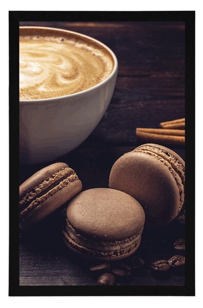Poster cafea cu macarons de ciocolată