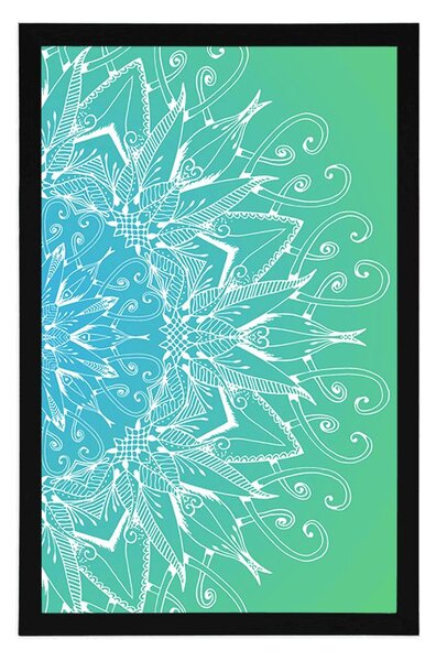 Poster Mandala albă pe un fundal albastru-verde