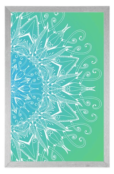 Poster Mandala albă pe un fundal albastru-verde