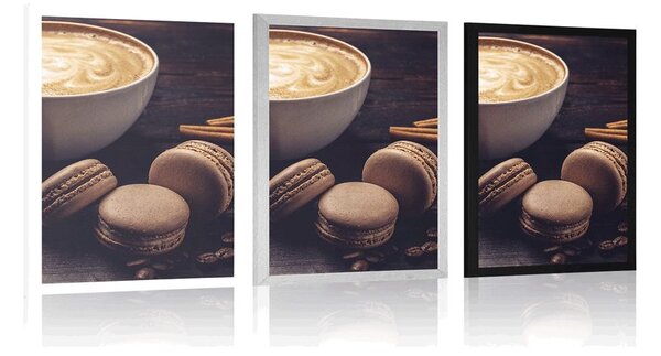 Poster cafea cu macarons de ciocolată