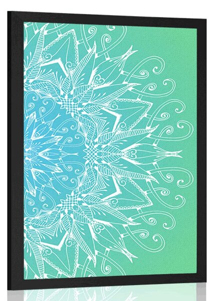 Poster Mandala albă pe un fundal albastru-verde
