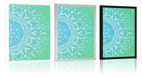 Poster Mandala albă pe un fundal albastru-verde