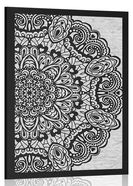 Poster Mandala florală în design alb-negru