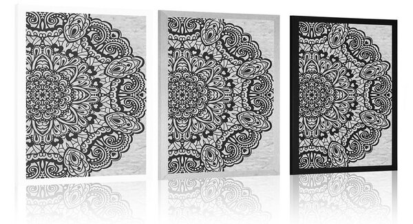 Poster Mandala florală în design alb-negru