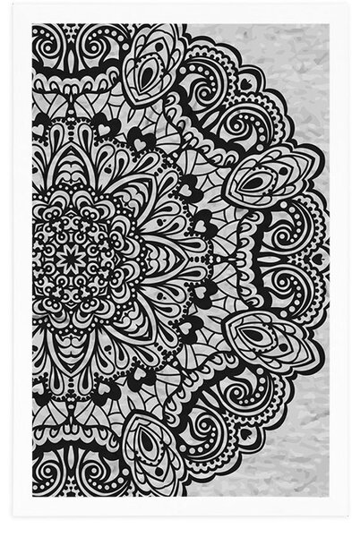 Poster Mandala florală în design alb-negru