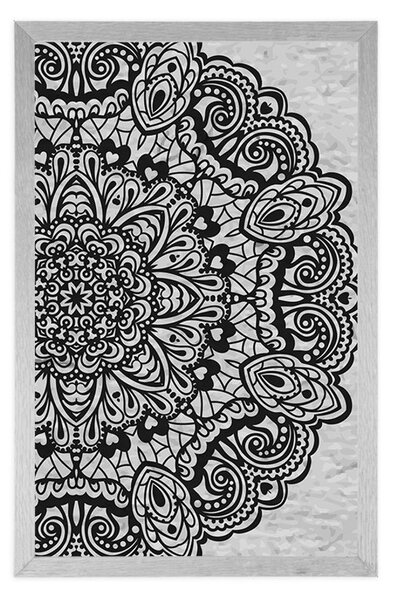 Poster Mandala florală în design alb-negru